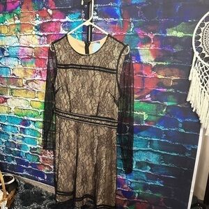 CeCe Dress from Nordstrom, Black Lace with Nude Underlining. Long Sleeve, Size 6